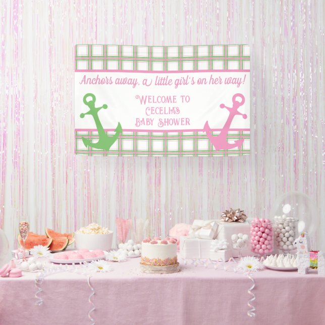 Anchors Away Girl Nautical Baby Shower Banner (Party)