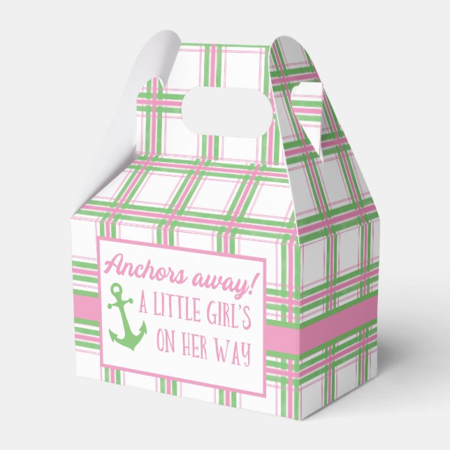 Anchors Away Girl Nautical Baby Shower Favor Box (Front Side)