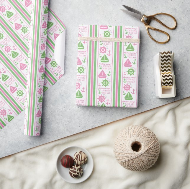 Anchors Away Girl Nautical Baby Shower Wrapping Paper (Crafts)