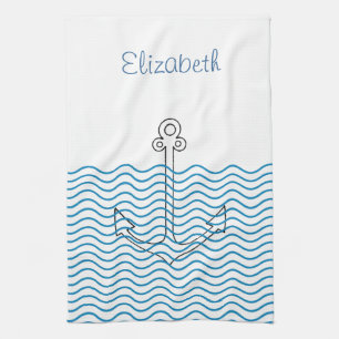 Anchor's Away! Girly Nautical Retro Custom Towel
