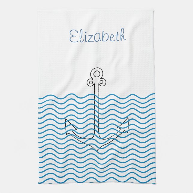 Anchor's Away! Girly Nautical Retro Custom Towel (Vertical)
