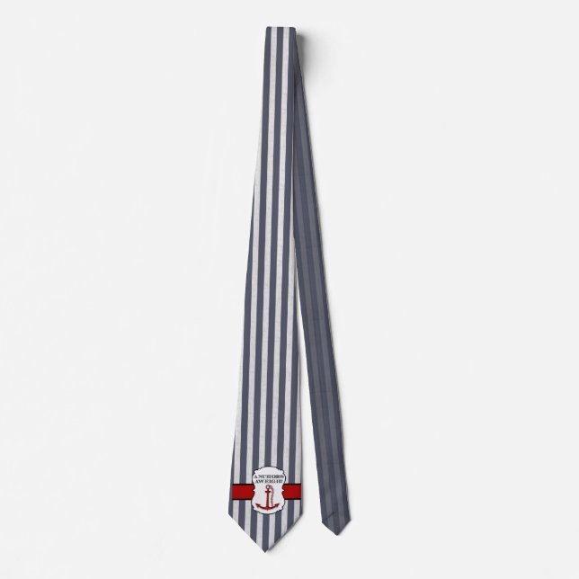 Anchors Away Nautical Themed Blue Striped Tie (Front)