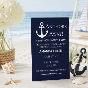 Anchors Away Navy Blue Nautical Baby Shower Invitation