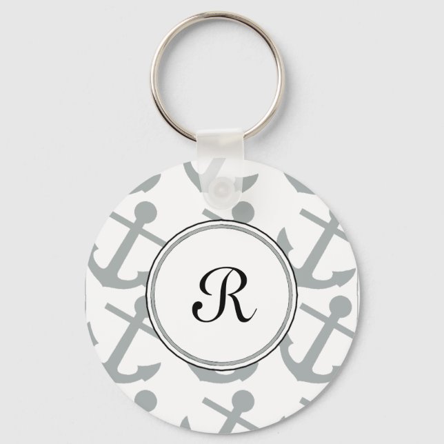 Anchors Away Pattern with Monogram Keychain (Front)