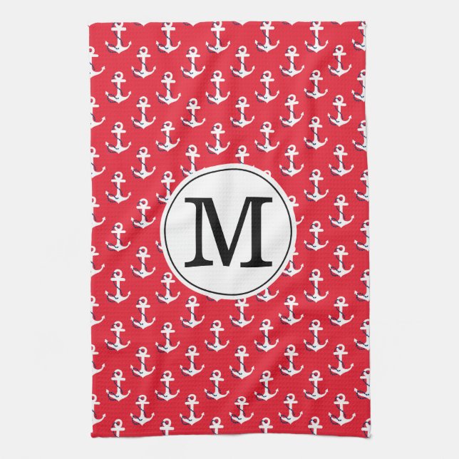 Anchors Away! Red Custom Monogrammed Golf Bag Kitchen Towel (Vertical)