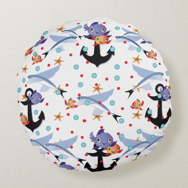 Anchors Away Round Pillow (Back)