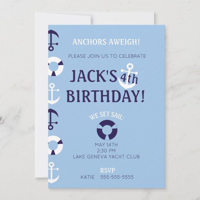 Anchors Aweigh Birthday Invitation (Front)