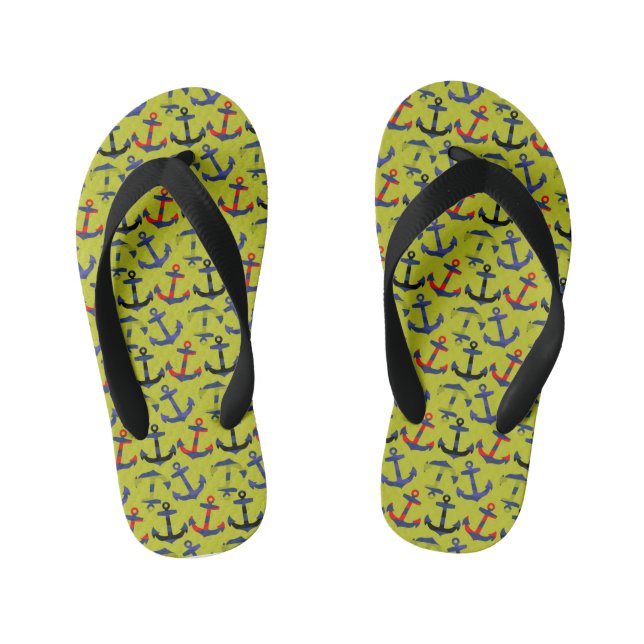 Anchors Aweigh! Nautical, Kid's Beach Flip Flops (Footbed)