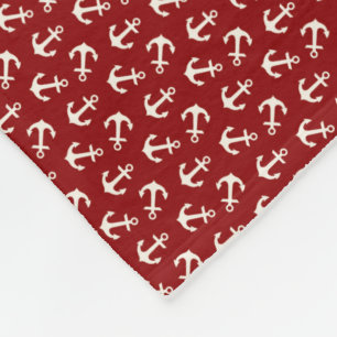 Anchors Aweigh Nautical Pattern in Red and White Fleece Blanket