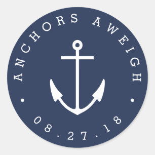 Anchors Aweigh   Navy Nautical Baby Shower Classic Round Sticker