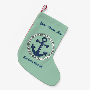 Anchors Aweigh on Green Personalized Small Christmas Stocking