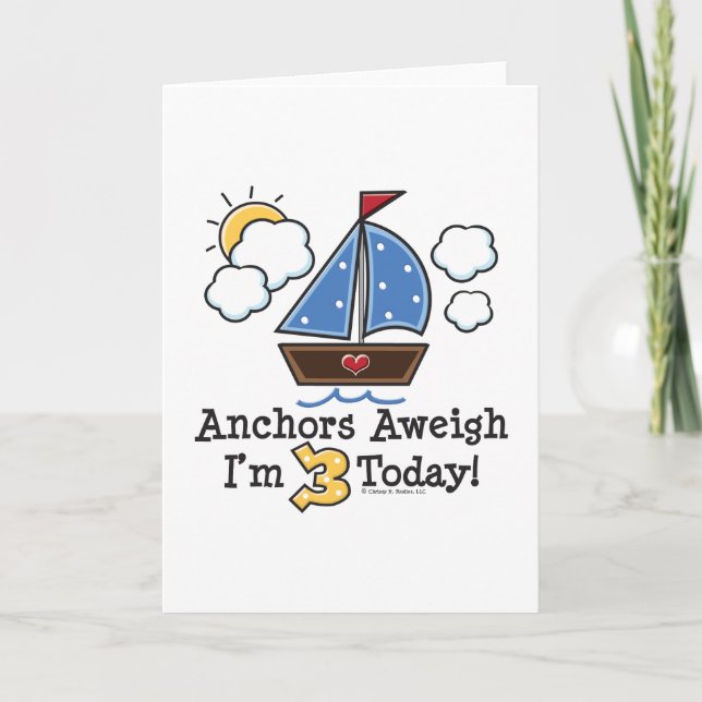 Anchors Aweigh Sailboat 3rd Birthday Invitations (Front)