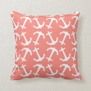 anchors galore coral pink throw pillow