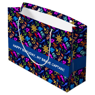Anchors, Helms, Pirates. Colourful Nautical Patter Large Gift Bag