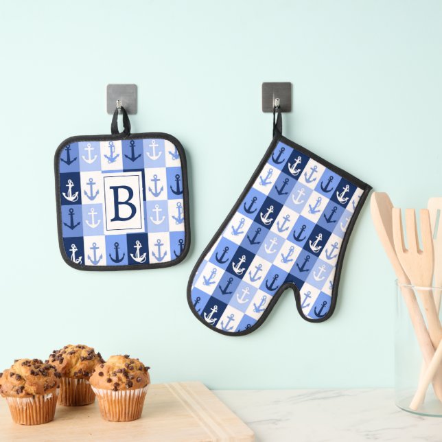 Anchors monogram letter oven mitt & pot holder set (Insitu(Hanging))