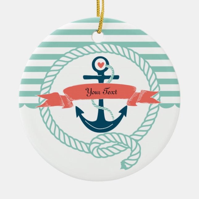 Anchors Nautical - 2 sided Ceramic Ornament (Front)