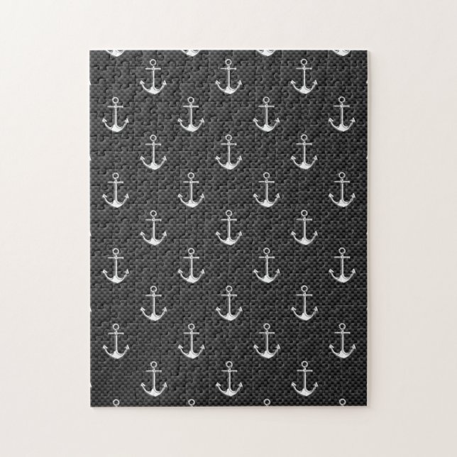 Anchors on Black Carbon Fibre Pattern Jigsaw Puzzle (Vertical)