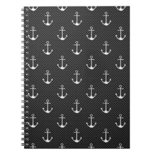 Anchors on Black Carbon Fibre Pattern Notebook