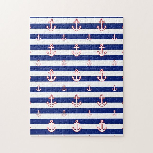 Anchors on Stripes Nautical Decor Jigsaw Puzzle (Vertical)
