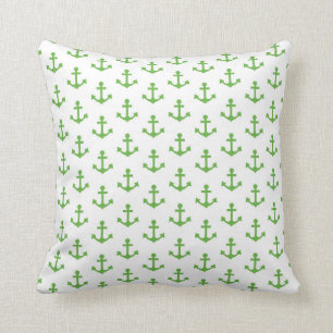Anchors Pattern Nautical Lime Green White Sail Throw Pillow