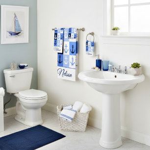 Anchors personalized bath towel set