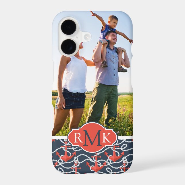 Anchors & Rope Pattern | Your Photo & Monogram (Back)