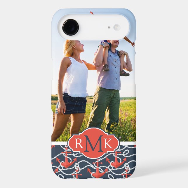 Anchors & Rope Pattern | Your Photo & Monogram Case-Mate iPhone Case (Back)