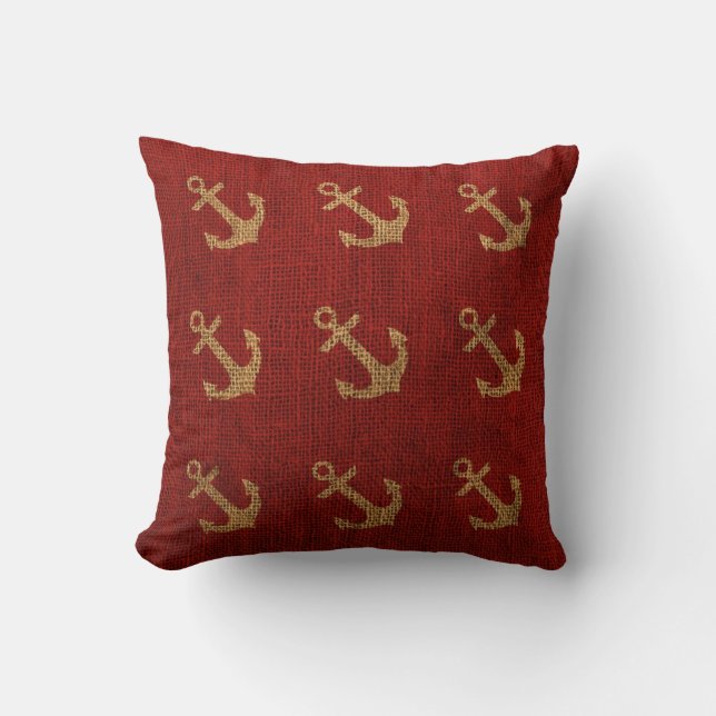 Anchors Rustic Red Throw Pillow (Front)
