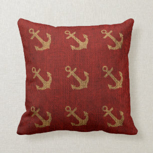 Anchors Rustic Red Throw Pillow
