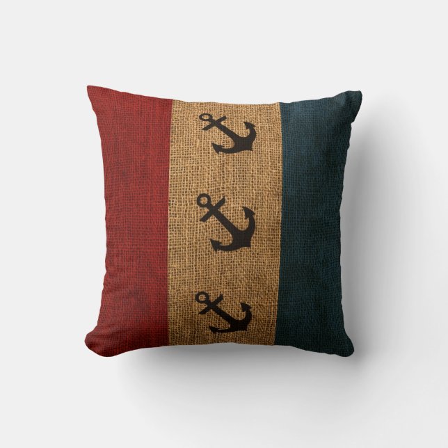 Anchors Rustic Stripes Throw Pillow (Front)
