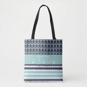 anchors & stripes nautical & personalized blue tote bag