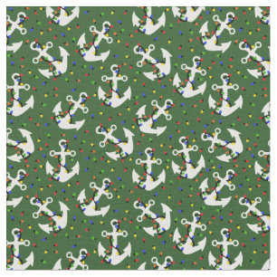 Anchors with Christmas Lights Nautical Fabric