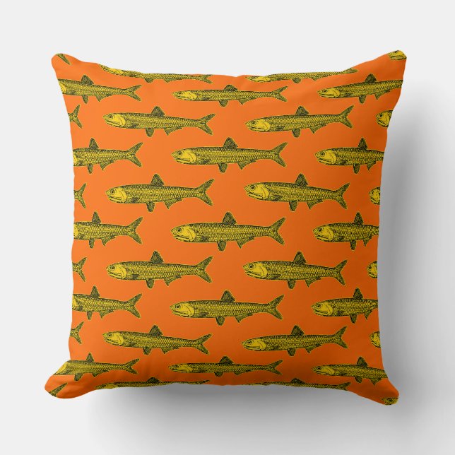 Anchovy Pattern - Amber, Black and Orange Throw Pillow (Front)