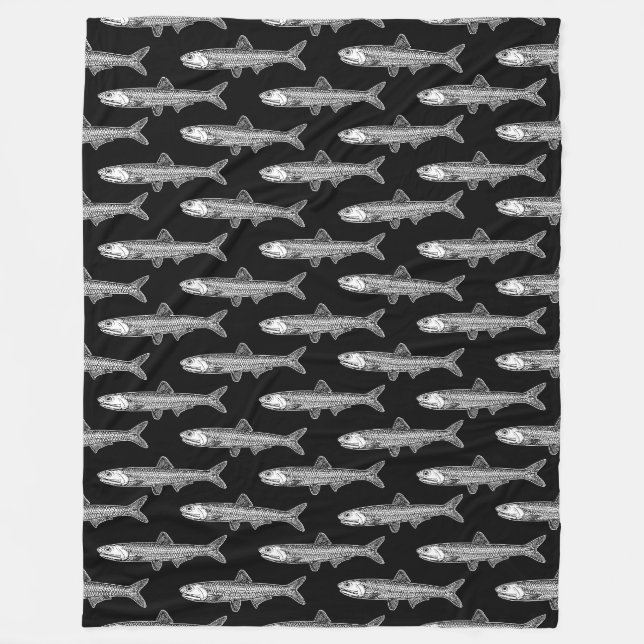 Anchovy Pattern - Black and White Fleece Blanket (Front)