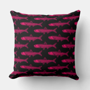 Anchovy Pattern - Neon Red and Black Throw Pillow