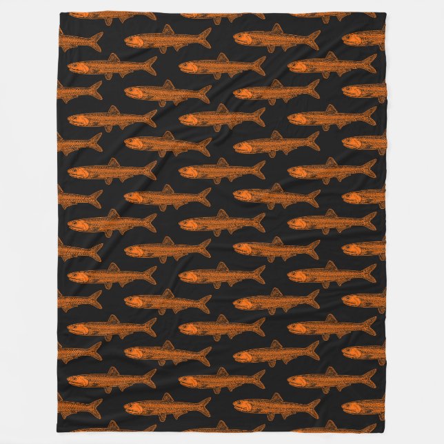 Anchovy Pattern - Orange and Black Fleece Blanket (Front)