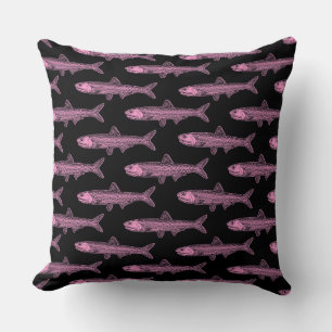Anchovy Pattern - Pink and Black Throw Pillow
