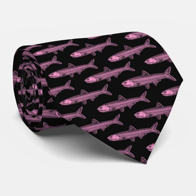 Anchovy Pattern - Pink and Black Tie (Rolled)