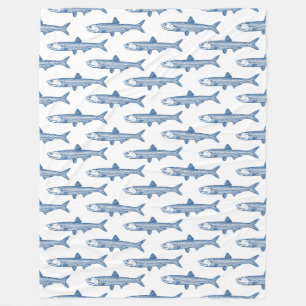 Anchovy Pattern - Shibori Blue on White Fleece Blanket