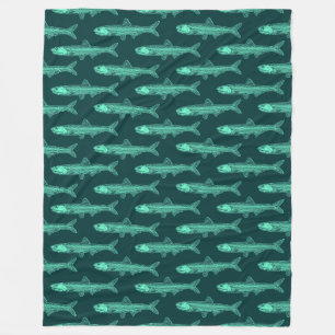 Anchovy Pattern - Turquoise and Dark Green Fleece Blanket