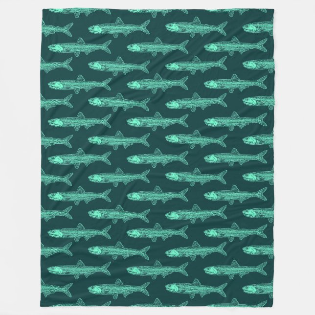Anchovy Pattern - Turquoise and Dark Green Fleece Blanket (Front)