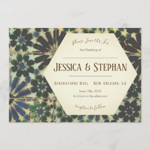 Ancien Faire-part de mariage de carreaux bleus