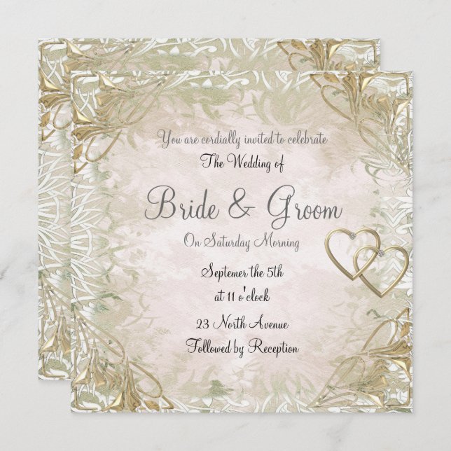 Ancien Faire-part de mariage Or populaire et éléga (Devant / Derrière)