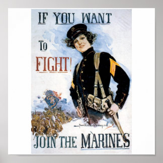 Ancien Marines américain Poster vers 1915