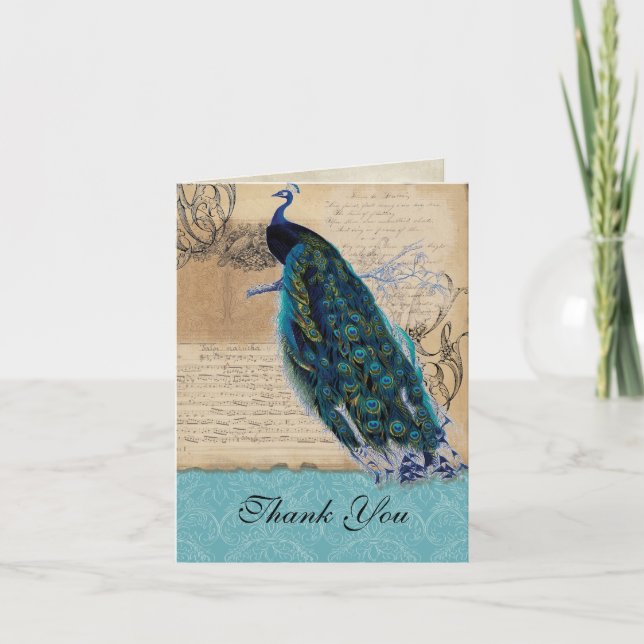 Ancien Peacock Vintage Mariage Merci Notes (Devant)