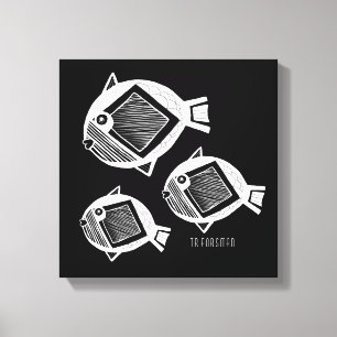 Ancien poisson blanc encre noir toile