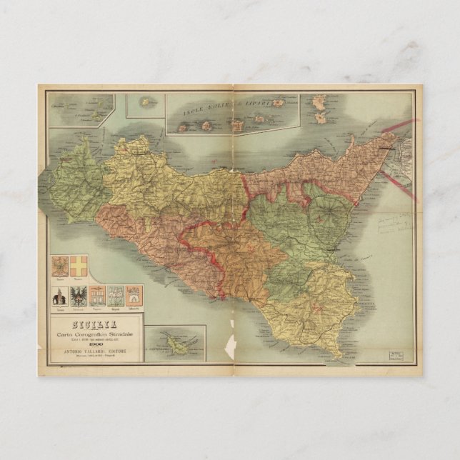 Ancienne carte de la Sicile de 1900 (Sicilia carta (Devant)