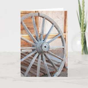 Ancienne carte de voeux de roue de wagon en bois o