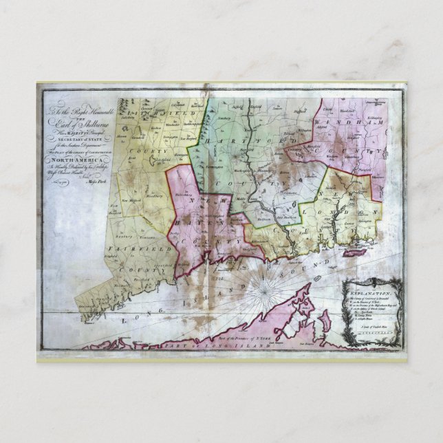 Ancienne carte du Connecticut 1766 (Devant)
