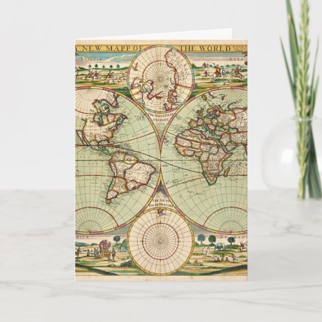 Ancienne carte du monde ancienne Carte de voeux pl (Devant)